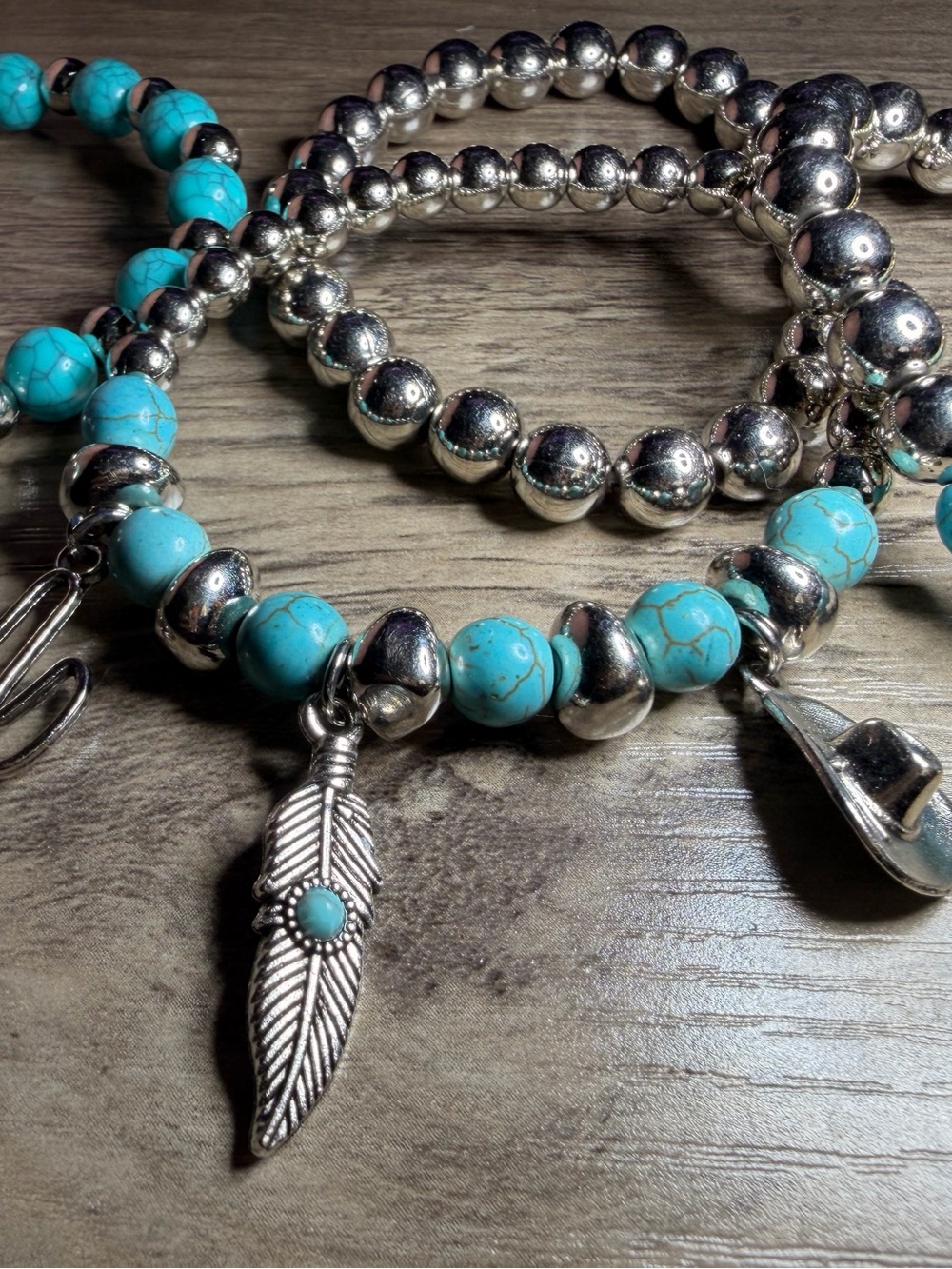Turquoise Beaded Charm Bracelet Set - Picture 2 of 5